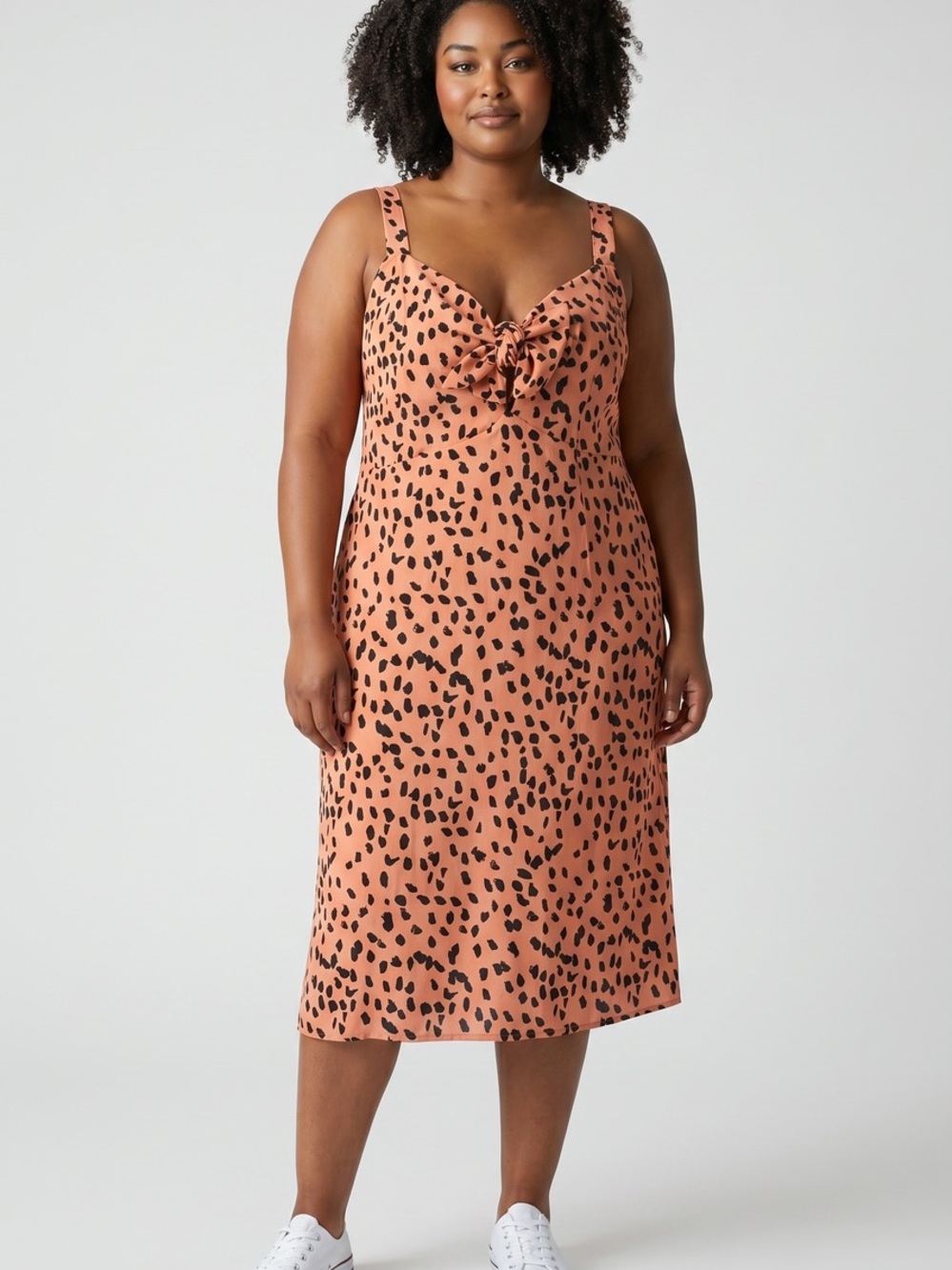 Tie-Front Sleeveless Animal Print Midi Dress